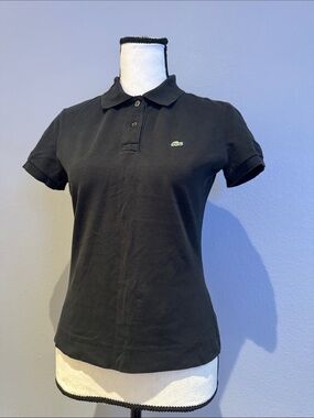 Lacoste Black Short-Sleeve Polo with Green Croc Logo